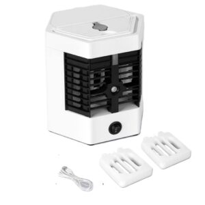 Mini hordozható USB asztali léghűtő, légkondicionáló ventilátor jégdobozzal - 2 sebességgel és fogantyúval  (BBV) - Image 5