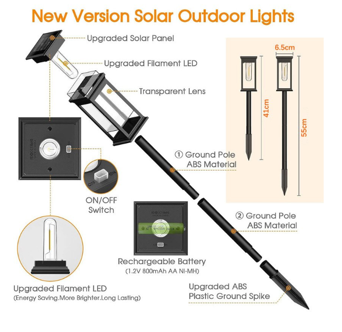 Solar 6 darabos téglalap alakú napelemes útvilágítás kültéri dekoráció – vízálló IP65 LED-es kerti lámpa (BBV) 1