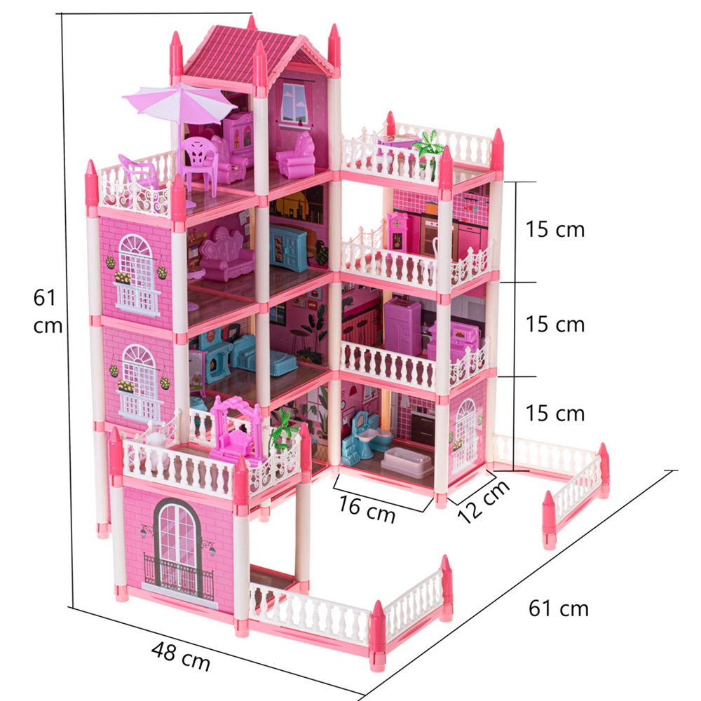 4 emeletes babaház teljes berendezéssel – bútorokkal és 11 szobával, – 65 cm10