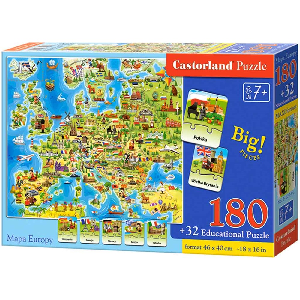 Fedezd fel Európát! 180 darabos puzzle – további 32 darab oktatási kvíz kártya (BBI-4796) 2