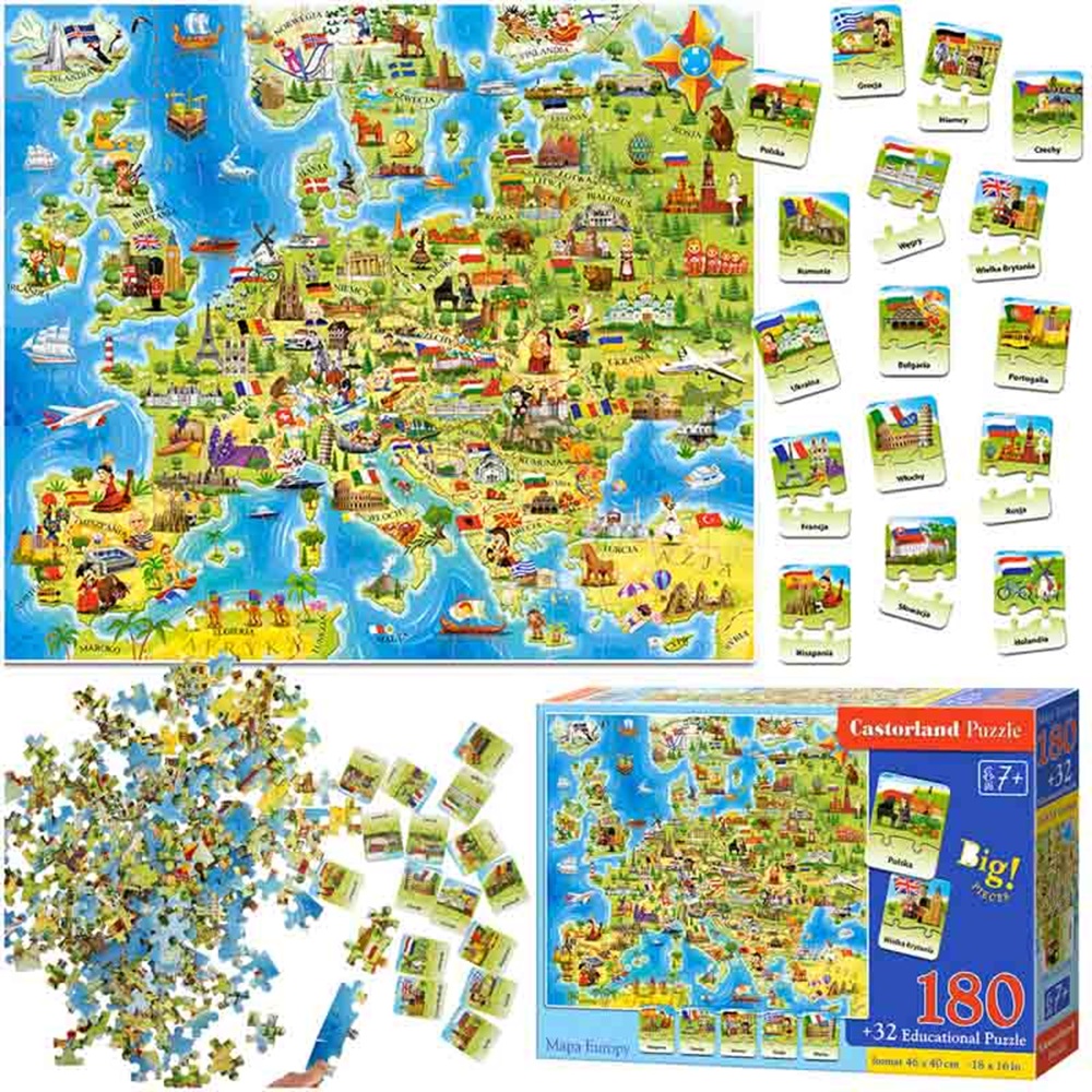 Fedezd fel Európát! 180 darabos puzzle – további 32 darab oktatási kvíz kártya (BBI-4796)