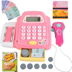 Interaktív gyermek játék pénztárgép - játék pénzzel, élelmiszerekkel és kasszaszalaggal (BBJ) - Image 7