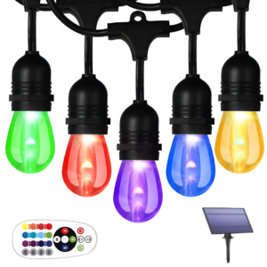 RGB 10 méteres vízálló napelemes fényfüzér világítás 10-db E27 izzóval és távirányítóval (THM) - Image 7