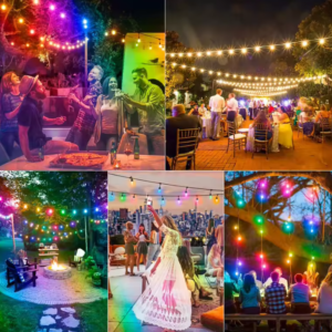 RGB 10 méteres vízálló napelemes fényfüzér világítás 10-db E27 izzóval és távirányítóval (THM) - Image 6