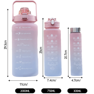 Háromrészes Havita motivációs kulacs szett, rózsaszín-kék színkombinációban, 2L, 900 ml és 300 ml méretű palackokkal - Image 7