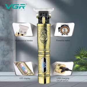 VGR-V91 gravírozott hajnyíró titánium pengével, cserélhető fejekkel és akkumulátorfigyelő LED kijelzővel (BBV) - Image 5