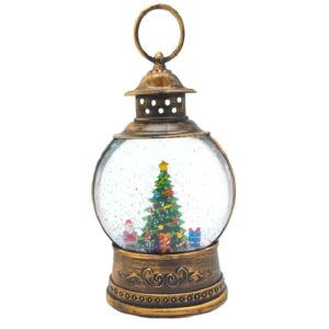 Világító és zenélő karácsonyi hógömb lámpás karácsonyfa figurával – 26 cm kerek dekorációs dísz (BBV) - Image 5