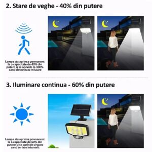 Napelemes, 161  LED-es mozgás- és fényérzékelős lámpa – 3 üzemmód, 2400mAh akkumulátor külön álló napelemmel (BBV) - Image 4