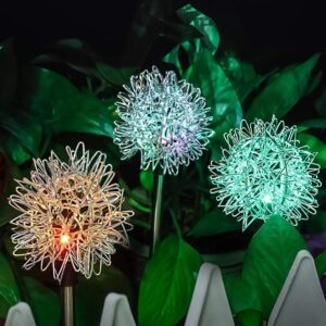 2 db színes pitypang hatású napelemes kerti lámpa – földbe szúrható, alumínium drótgömb design (BBD) - Image 6