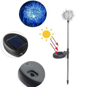 2 db színes pitypang hatású napelemes kerti lámpa – földbe szúrható, alumínium drótgömb design (BBD) - Image 5