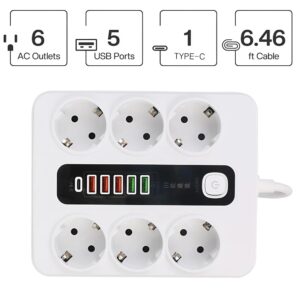 3000W elosztó 5 USB porttal és 1 C csatlakozóval – 10A, fehér színben, hő- és tűzálló kivitelezéssel (BBV) - Image 4