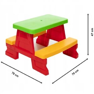 Színes gyermek kerti pad és asztal szett – tartós műanyag 70 x 79 x 47 cm (BBJ) - Image 5