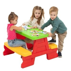 Színes gyermek kerti pad és asztal szett – tartós műanyag 70 x 79 x 47 cm (BBJ) - Image 4