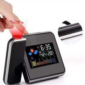 Digitális LED ébresztőóra – vetítéses kijelzővel, 180°-ban forgatható projektorral, naptárral és időjárás előrejelzéssel DS-8190 (BBL) - Image 4