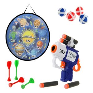 Space adventure darts és céllövő játék szett – 22 darabos készlet habgolyókkal, műanyag nyilakkal, labdákkal és kilövő fegyverrel (BBJH) - Image 3