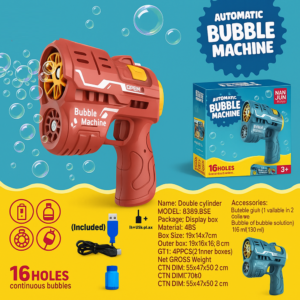 Kék színű 16 fúvókás automata buborékfújó pisztoly dupla LED világítással – nyári kültéri játék gyerekeknek (BBJ) - Image 8