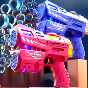 Kék színű 16 fúvókás automata buborékfújó pisztoly dupla LED világítással – nyári kültéri játék gyerekeknek (BBJ) - Image 9
