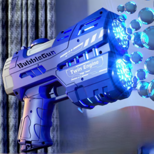 Kék színű 16 fúvókás automata buborékfújó pisztoly dupla LED világítással – nyári kültéri játék gyerekeknek (BBJ) - Image 4