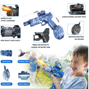 Automata vízipisztoly interaktív világítással – nagy hatótávolság, ergonomikus kialakítás, kültéri játékhoz (BBJ) - Image 7