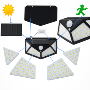 COB LED szolárlámpa mozgásérzékelővel és alkonykapcsolóval – 180 LED-es kültéri napelemes világítás HS-8010A (BBD) - Image 4