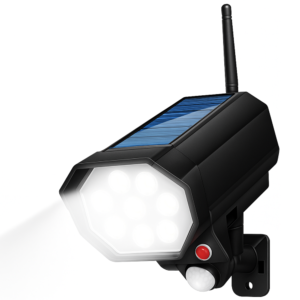 Mozgásérzékelős napelemes LED lámpa álkamerás CCTV hatással – kültéri biztonsági világítás távirányítóval BK-36 (BBL) - Image 5
