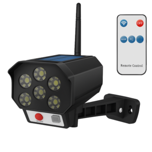 Mozgásérzékelős napelemes LED lámpa álkamerás CCTV hatással – kültéri biztonsági világítás távirányítóval BK-36 (BBL) - Image 9