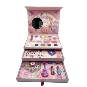 Unikornisos gyerek smink- és ékszerkészlet lányoknak – mosható smink, tükörrel, körömlakkal és gyöngyfűző szettel, 3 fiókos tárolóban (BBJ) - Image 4