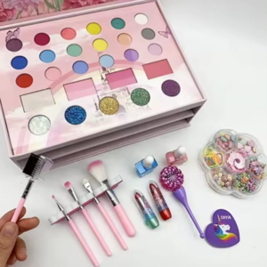Unikornisos gyerek smink- és ékszerkészlet lányoknak – mosható smink, tükörrel, körömlakkal és gyöngyfűző szettel, 3 fiókos tárolóban (BBJ) - Image 7
