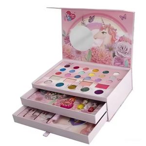 Unikornisos gyerek smink- és ékszerkészlet lányoknak – mosható smink, tükörrel, körömlakkal és gyöngyfűző szettel, 3 fiókos tárolóban (BBJ) - Image 12