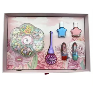 Unikornisos gyerek smink- és ékszerkészlet lányoknak – mosható smink, tükörrel, körömlakkal és gyöngyfűző szettel, 3 fiókos tárolóban (BBJ) - Image 8