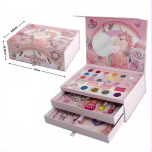 Unikornisos gyerek smink- és ékszerkészlet lányoknak – mosható smink, tükörrel, körömlakkal és gyöngyfűző szettel, 3 fiókos tárolóban (BBJ) - Image 9