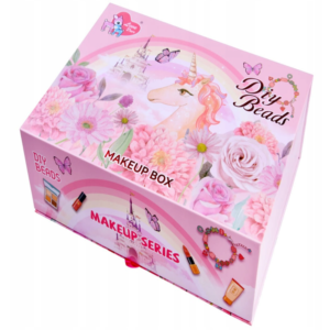 Unikornisos gyerek smink- és ékszerkészlet lányoknak – mosható smink, tükörrel, körömlakkal és gyöngyfűző szettel, 3 fiókos tárolóban (BBJ) - Image 11