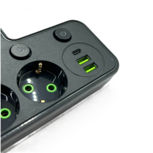 6 az 1-ben asztali töltőállomás – 4 konnektor, 2 USB + 1 USB-C porttal, kompakt elosztó otthonra és irodába HG-278 (BBJH) - Image 3