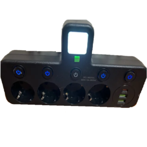 6 az 1-ben asztali töltőállomás – 4 konnektor, 2 USB + 1 USB-C porttal, kompakt elosztó otthonra és irodába HG-278 (BBJH) - Image 5