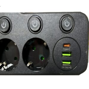 6 az 1-ben asztali töltőállomás – 4 konnektor, 2 USB + 1 USB-C porttal, kompakt elosztó otthonra és irodába HG-278 (BBJH) - Image 4