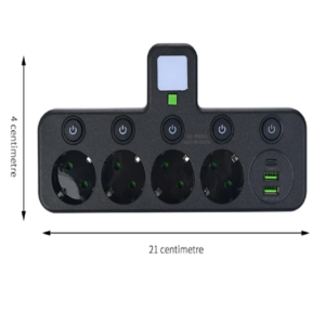 6 az 1-ben asztali töltőállomás – 4 konnektor, 2 USB + 1 USB-C porttal, kompakt elosztó otthonra és irodába HG-278 (BBJH) - Image 7
