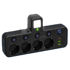 6 az 1-ben asztali töltőállomás – 4 konnektor, 2 USB + 1 USB-C porttal, kompakt elosztó otthonra és irodába HG-278 (BBJH) - Image 9