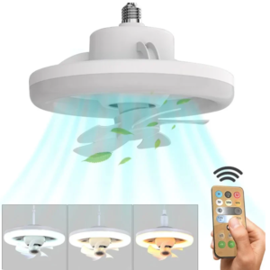 LED mennyezeti ventilátor – 26 cm, E27 foglalat, távirányítóval, 3 sebesség fokozattal, 360° -os forgás 48W (BBJH) - Image 4