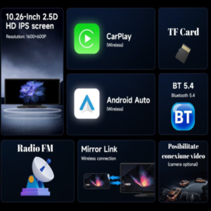 Autós multimédiás navigációs rendszer – 10,26" HD érintőképernyő, CarPlay & Android Auto, Bluetooth 5.4, FM/AUX, TF kártyahely LF102606 (THM) - Image 4