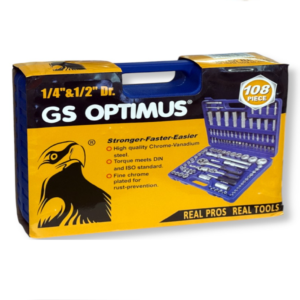 GS OPTIMUS 108 RÉSZES RACSNIS DUGÓKULCS KÉSZLET KRÓM-VANÁDIUM TARTOZÉKOKKAL, DOBOZBAN (BBD) - Image 4