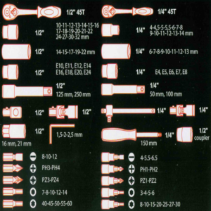 GS OPTIMUS 108 RÉSZES RACSNIS DUGÓKULCS KÉSZLET KRÓM-VANÁDIUM TARTOZÉKOKKAL, DOBOZBAN (BBD) - Image 5