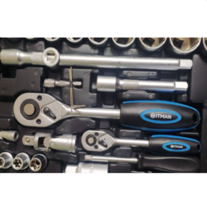 Hitman 108 részes profi dugókulcs- és racsnis szerszámkészlet – króm-vanádium tartozékokkal, rendezett tárolódobozban barkácsoláshoz és autós javításhoz HTTL-7701 (THM) - Image 3