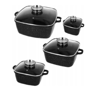 KlönBerg 8 részes fekete márványbevonatos edénykészlet fedővel – négyzet alakú, minden tűzhelyhez kompatibilis KB4058 (BBA) - Image 3