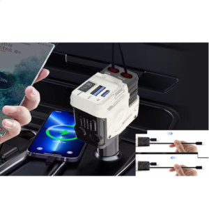 Univerzális autós gyorstöltő 66W – 4 az 1-ben töltő, kihúzható kábelek, USB, Type-C és iPhone csatlakozóval, intelligens védelemmel (BBJH) - Image 6