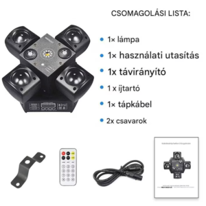 4 karos lézer-LED diszkófény mozgófejes effektekkel – stroboszkóp, hangvezérlés és távirányító-48W (BBD) - Image 8