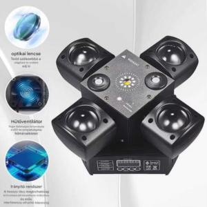 4 karos lézer-LED diszkófény mozgófejes effektekkel – stroboszkóp, hangvezérlés és távirányító-48W (BBD) - Image 4