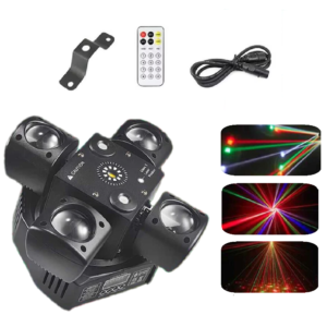 4 karos lézer-LED diszkófény mozgófejes effektekkel – stroboszkóp, hangvezérlés és távirányító-48W (BBD) - Image 3