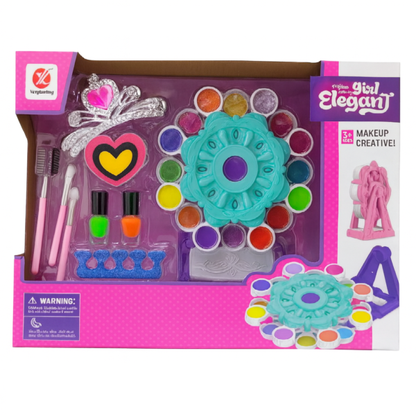 Elegant Girl óriáskerék formájú 24 részes sminkkészlet gyerekeknek – kreatív hercegnős sminkpaletta körömlakkal, ecsetekkel és tükörrel (BBJ)