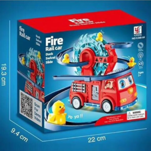 Interaktív tűzoltóautó játék spirálpályával – kacsa forgó csúszdával és látványos fényeffektusokkal gyerekeknek (BBJ) - Image 6