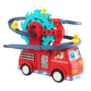 Interaktív tűzoltóautó játék spirálpályával – kacsa forgó csúszdával és látványos fényeffektusokkal gyerekeknek (BBJ) - Image 3